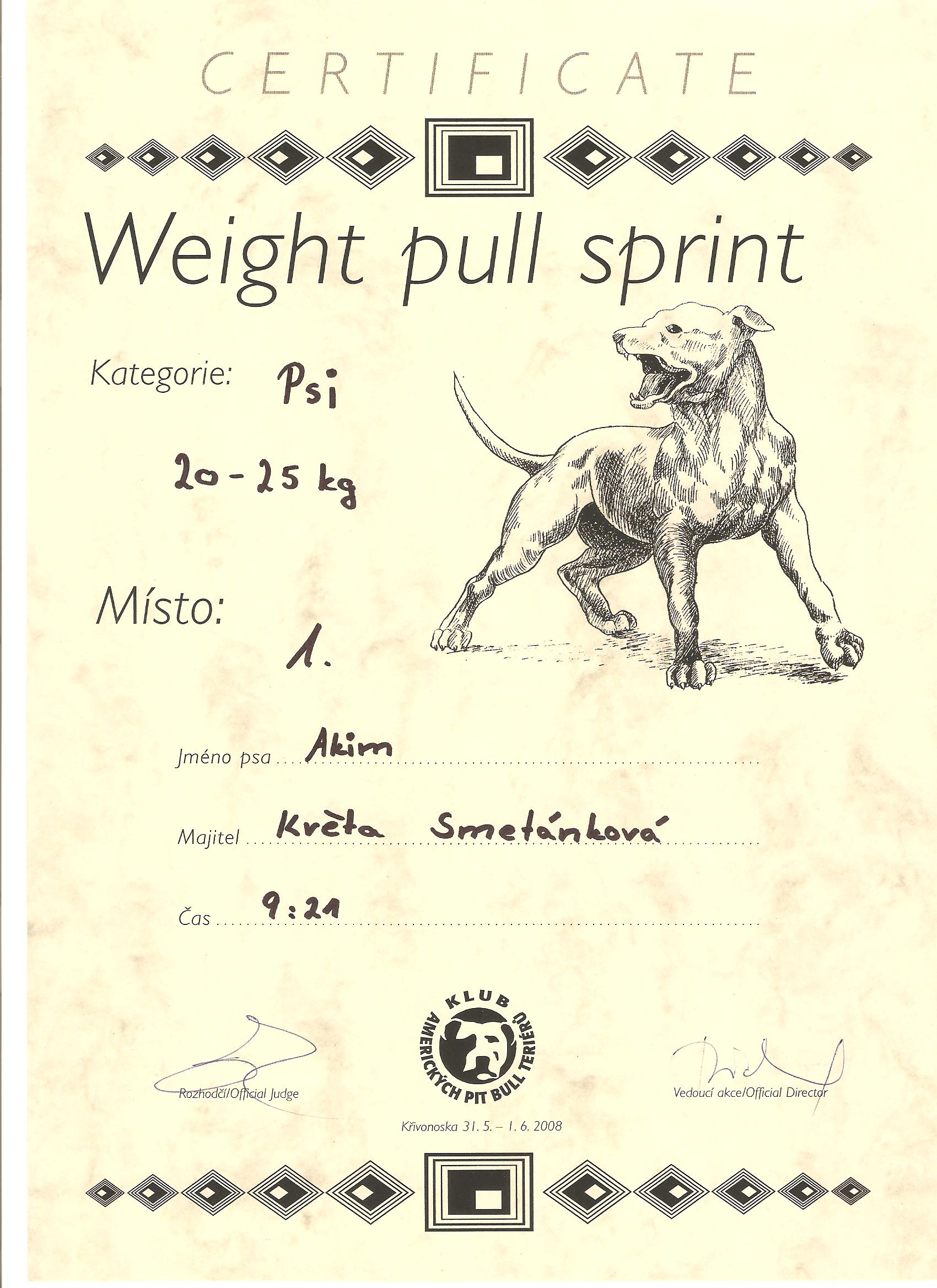 Weight pull sprint 2008 1. místo